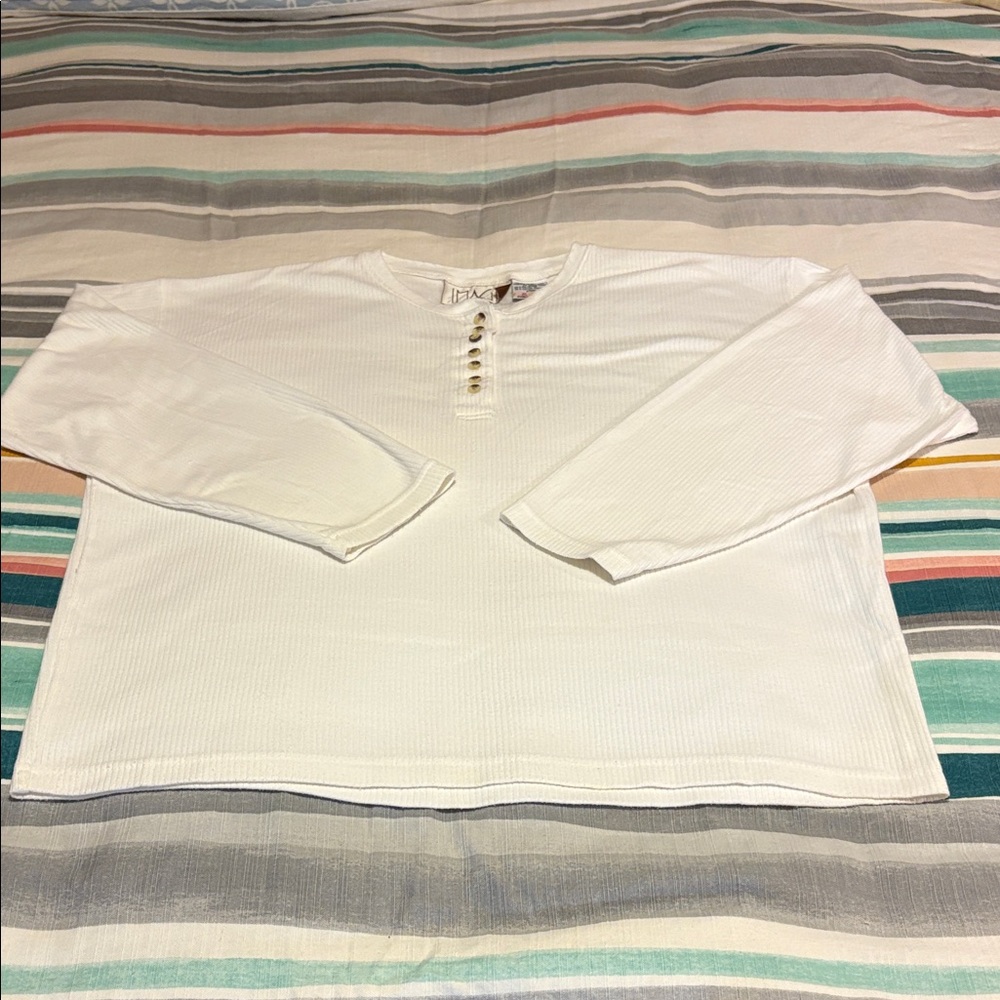 Vintage White Long Sleeve Henley Shirt